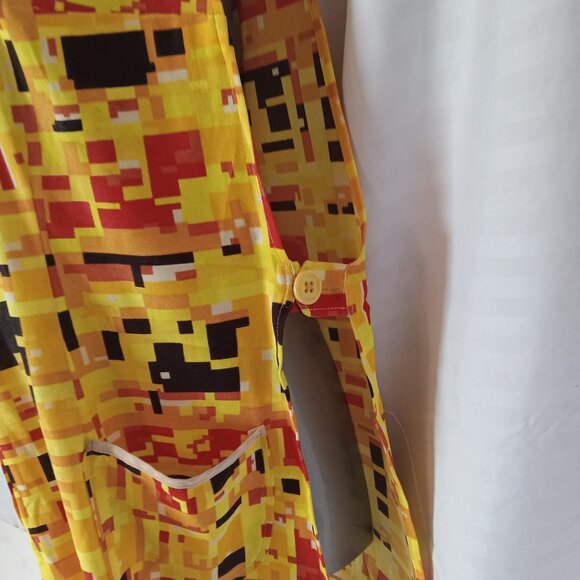 Vintage 1960s Smock Apron Mid Century Geometric Yellow Orange Handmade XL - Picture 9 of 14